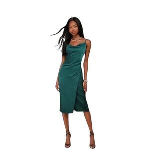 hollywood woman forest green satin midi dress Aspen Midi Dress - Deep Red Satin Slip Dress